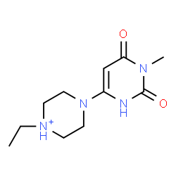 ChemSpider 2D Image | 1-Ethyl-4-(1-methyl-2,6-dioxo-1,2,3,6-tetrahydro-4-pyrimidinyl)piperazin-1-ium | C11H19N4O2