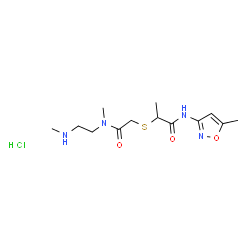 ChemSpider 2D Image | 2-[(2-{Methyl[2-(methylamino)ethyl]amino}-2-oxoethyl)sulfanyl]-N-(5-methyl-1,2-oxazol-3-yl)propanamide hydrochloride (1:1) | C13H23ClN4O3S