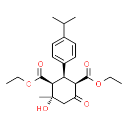 ChemSpider 2D Image | Diethyl (1R,2R,3S,4S)-4-hydroxy-2-(4-isopropylphenyl)-4-methyl-6-oxo-1,3-cyclohexanedicarboxylate | C22H30O6