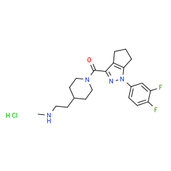 ChemSpider 2D Image | [1-(3,4-Difluorophenyl)-1,4,5,6-tetrahydrocyclopenta[c]pyrazol-3-yl]{4-[2-(methylamino)ethyl]-1-piperidinyl}methanone hydrochloride (1:1) | C21H27ClF2N4O
