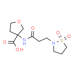 ChemSpider 2D Image | 3-{[3-(1,1-Dioxido-1,2-thiazolidin-2-yl)propanoyl]amino}tetrahydro-3-furancarboxylic acid | C11H18N2O6S