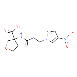 ChemSpider 2D Image | 3-{[3-(4-Nitro-1H-pyrazol-1-yl)propanoyl]amino}tetrahydro-3-furancarboxylic acid | C11H14N4O6