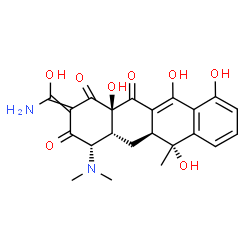 ChemSpider 2D Image | (4S,4aR,5aS,6R,12aR)-2-[Amino(hydroxy)methylene]-4-(dimethylamino)-6,10,11,12a-tetrahydroxy-6-methyl-4a,5a,6,12a-tetrahydro-1,3,12(2H,4H,5H)-tetracenetrione | C22H24N2O8