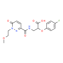 ChemSpider 2D Image | 2-(4-Fluorophenoxy)-3-({[1-(2-methoxyethyl)-6-oxo-1,6-dihydro-3-pyridazinyl]carbonyl}amino)propanoic acid | C17H18FN3O6