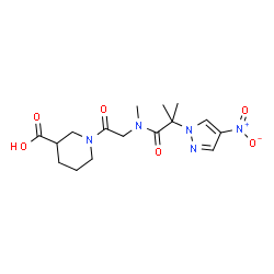 ChemSpider 2D Image | 1-{N-Methyl-N-[2-methyl-2-(4-nitro-1H-pyrazol-1-yl)propanoyl]glycyl}-3-piperidinecarboxylic acid | C16H23N5O6