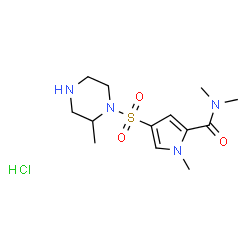 ChemSpider 2D Image | N,N,1-Trimethyl-4-[(2-methyl-1-piperazinyl)sulfonyl]-1H-pyrrole-2-carboxamide hydrochloride (1:1) | C13H23ClN4O3S
