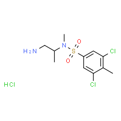ChemSpider 2D Image | N-(1-Amino-2-propanyl)-3,5-dichloro-N,4-dimethylbenzenesulfonamide hydrochloride (1:1) | C11H17Cl3N2O2S