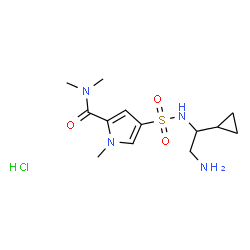 ChemSpider 2D Image | 4-[(2-Amino-1-cyclopropylethyl)sulfamoyl]-N,N,1-trimethyl-1H-pyrrole-2-carboxamide hydrochloride (1:1) | C13H23ClN4O3S