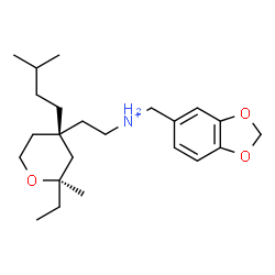 ChemSpider 2D Image | N-(1,3-Benzodioxol-5-ylmethyl)-2-[(2R,4S)-2-ethyl-2-methyl-4-(3-methylbutyl)tetrahydro-2H-pyran-4-yl]ethanaminium | C23H38NO3