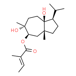 ChemSpider 2D Image | (1R,3aR,5R,6R,8aS)-6,8a-Dihydroxy-1-isopropyl-3a,6-dimethyldecahydro-5-azulenyl (2E)-2-methyl-2-butenoate | C20H34O4