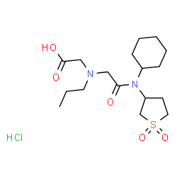 ChemSpider 2D Image | [{2-[Cyclohexyl(1,1-dioxidotetrahydro-3-thiophenyl)amino]-2-oxoethyl}(propyl)amino]acetic acid hydrochloride (1:1) | C17H31ClN2O5S