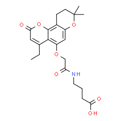 ChemSpider 2D Image | 4-({[(4-Ethyl-8,8-dimethyl-2-oxo-9,10-dihydro-2H,8H-pyrano[2,3-f]chromen-5-yl)oxy]acetyl}amino)butanoic acid | C22H27NO7