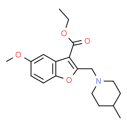 ChemSpider 2D Image | Ethyl 5-methoxy-2-[(4-methyl-1-piperidinyl)methyl]-1-benzofuran-3-carboxylate | C19H25NO4