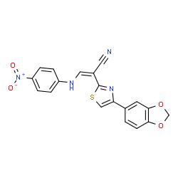 ChemSpider 2D Image | (2Z)-2-[4-(1,3-Benzodioxol-5-yl)-1,3-thiazol-2-yl]-3-[(4-nitrophenyl)amino]acrylonitrile | C19H12N4O4S