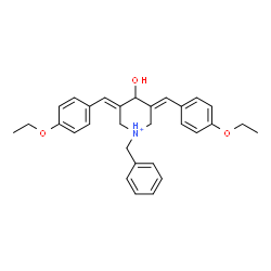 ChemSpider 2D Image | (3E,5E)-1-Benzyl-3,5-bis(4-ethoxybenzylidene)-4-hydroxypiperidinium | C30H34NO3