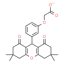 ChemSpider 2D Image | [3-(3,3,6,6-Tetramethyl-1,8-dioxo-2,3,4,5,6,7,8,9-octahydro-1H-xanthen-9-yl)phenoxy]acetate | C25H27O6