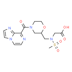 ChemSpider 2D Image | N-{[4-(Imidazo[1,2-a]pyrazin-8-ylcarbonyl)-2-morpholinyl]methyl}-N-(methylsulfonyl)glycine | C15H19N5O6S