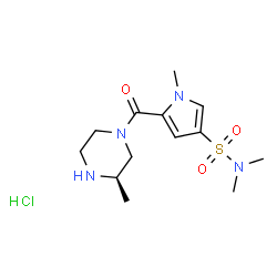 ChemSpider 2D Image | N,N,1-Trimethyl-5-{[(3R)-3-methyl-1-piperazinyl]carbonyl}-1H-pyrrole-3-sulfonamide hydrochloride (1:1) | C13H23ClN4O3S