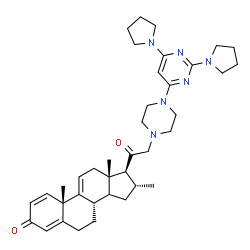 ChemSpider 2D Image | (14xi,16alpha)-21-{4-[2,6-Di(1-pyrrolidinyl)-4-pyrimidinyl]-1-piperazinyl}-16-methylpregna-1,4,9(11)-triene-3,20-dione | C38H52N6O2