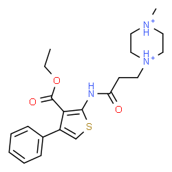 ChemSpider 2D Image | 1-(3-{[3-(Ethoxycarbonyl)-4-phenyl-2-thienyl]amino}-3-oxopropyl)-4-methylpiperazinediium | C21H29N3O3S