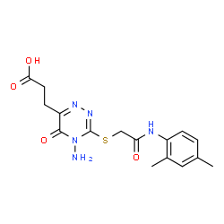 ChemSpider 2D Image | 3-[4-Amino-3-({2-[(2,4-dimethylphenyl)amino]-2-oxoethyl}sulfanyl)-5-oxo-4,5-dihydro-1,2,4-triazin-6-yl]propanoic acid | C16H19N5O4S