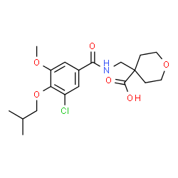 ChemSpider 2D Image | 4-{[(3-Chloro-4-isobutoxy-5-methoxybenzoyl)amino]methyl}tetrahydro-2H-pyran-4-carboxylic acid | C19H26ClNO6