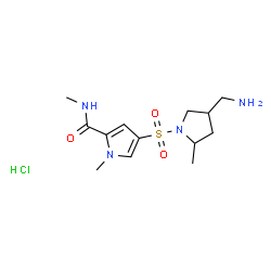 ChemSpider 2D Image | 4-{[4-(Aminomethyl)-2-methyl-1-pyrrolidinyl]sulfonyl}-N,1-dimethyl-1H-pyrrole-2-carboxamide hydrochloride (1:1) | C13H23ClN4O3S