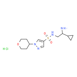 ChemSpider 2D Image | N-(2-Amino-2-cyclopropylethyl)-1-(tetrahydro-2H-pyran-4-yl)-1H-pyrazole-4-sulfonamide hydrochloride (1:1) | C13H23ClN4O3S