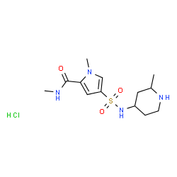 ChemSpider 2D Image | N,1-Dimethyl-4-[(2-methyl-4-piperidinyl)sulfamoyl]-1H-pyrrole-2-carboxamide hydrochloride (1:1) | C13H23ClN4O3S