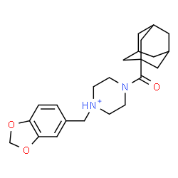 ChemSpider 2D Image | 4-(Adamantan-1-ylcarbonyl)-1-(1,3-benzodioxol-5-ylmethyl)piperazin-1-ium | C23H31N2O3