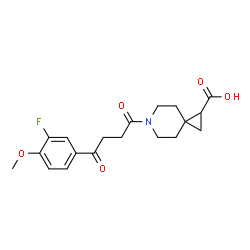 ChemSpider 2D Image | 6-[4-(3-Fluoro-4-methoxyphenyl)-4-oxobutanoyl]-6-azaspiro[2.5]octane-1-carboxylic acid | C19H22FNO5