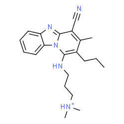 ChemSpider 2D Image | 3-[(4-Cyano-3-methyl-2-propylpyrido[1,2-a]benzimidazol-1-yl)amino]-N,N-dimethyl-1-propanaminium | C21H28N5