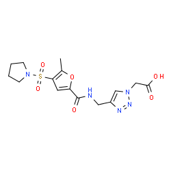 ChemSpider 2D Image | [4-({[5-Methyl-4-(1-pyrrolidinylsulfonyl)-2-furoyl]amino}methyl)-1H-1,2,3-triazol-1-yl]acetic acid | C15H19N5O6S
