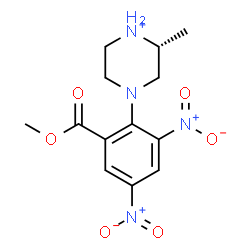 ChemSpider 2D Image | (2R)-4-[2-(Methoxycarbonyl)-4,6-dinitrophenyl]-2-methylpiperazin-1-ium | C13H17N4O6