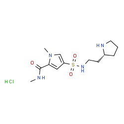 ChemSpider 2D Image | N,1-Dimethyl-4-({2-[(2R)-2-pyrrolidinyl]ethyl}sulfamoyl)-1H-pyrrole-2-carboxamide hydrochloride (1:1) | C13H23ClN4O3S