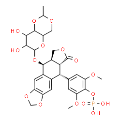 ChemSpider 2D Image | 4-{(5R,5aR,8aR,9S)-9-[(4,6-O-Ethylidenehexopyranosyl)oxy]-6-oxo-5,5a,6,8,8a,9-hexahydrofuro[3',4':6,7]naphtho[2,3-d][1,3]dioxol-5-yl}-2,6-dimethoxyphenyl dihydrogen phosphate | C29H33O16P