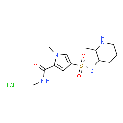 ChemSpider 2D Image | N,1-Dimethyl-4-[(2-methyl-3-piperidinyl)sulfamoyl]-1H-pyrrole-2-carboxamide hydrochloride (1:1) | C13H23ClN4O3S