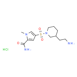 ChemSpider 2D Image | 4-{[3-(2-Aminoethyl)-1-piperidinyl]sulfonyl}-1-methyl-1H-pyrrole-2-carboxamide hydrochloride (1:1) | C13H23ClN4O3S