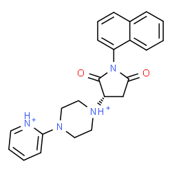 ChemSpider 2D Image | 1-[(3S)-1-(1-Naphthyl)-2,5-dioxo-3-pyrrolidinyl]-4-(2-pyridiniumyl)piperazin-1-ium | C23H24N4O2