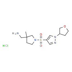 ChemSpider 2D Image | 1-(3-Methyl-1-{[1-(tetrahydro-3-furanyl)-1H-pyrazol-4-yl]sulfonyl}-3-pyrrolidinyl)methanamine hydrochloride (1:1) | C13H23ClN4O3S