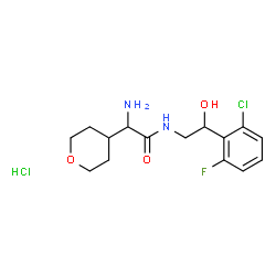 ChemSpider 2D Image | 2-Amino-N-[2-(2-chloro-6-fluorophenyl)-2-hydroxyethyl]-2-(tetrahydro-2H-pyran-4-yl)acetamide hydrochloride (1:1) | C15H21Cl2FN2O3