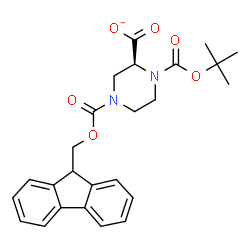 ChemSpider 2D Image | (2S)-4-[(9H-Fluoren-9-ylmethoxy)carbonyl]-1-{[(2-methyl-2-propanyl)oxy]carbonyl}-2-piperazinecarboxylate | C25H27N2O6
