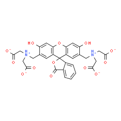 ChemSpider 2D Image | 2,2',2'',2'''-[(3',6'-Dihydroxy-3-oxo-3H-spiro[2-benzofuran-1,9'-xanthene]-2',7'-diyl)bis(methyleneammonio)]tetraacetate | C30H24N2O13