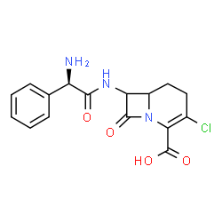 ChemSpider 2D Image | 7-{[(2R)-2-Amino-2-phenylacetyl]amino}-3-chloro-8-oxo-1-azabicyclo[4.2.0]oct-2-ene-2-carboxylic acid | C16H16ClN3O4