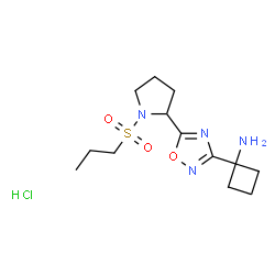 ChemSpider 2D Image | 1-{5-[1-(Propylsulfonyl)-2-pyrrolidinyl]-1,2,4-oxadiazol-3-yl}cyclobutanamine hydrochloride (1:1) | C13H23ClN4O3S