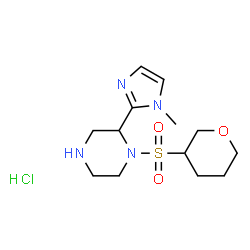 ChemSpider 2D Image | 2-(1-Methyl-1H-imidazol-2-yl)-1-(tetrahydro-2H-pyran-3-ylsulfonyl)piperazine hydrochloride (1:1) | C13H23ClN4O3S