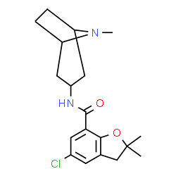 ChemSpider 2D Image | 5-Chloro-2,2-dimethyl-N-(8-methyl-8-azabicyclo[3.2.1]oct-3-yl)-2,3-dihydro-1-benzofuran-7-carboxamide | C19H25ClN2O2
