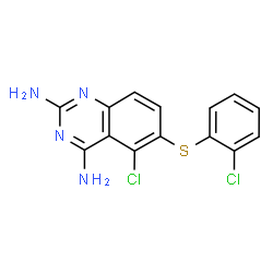 ChemSpider 2D Image | 5-Chloro-6-[(2-chlorophenyl)sulfanyl]-2,4-quinazolinediamine | C14H10Cl2N4S