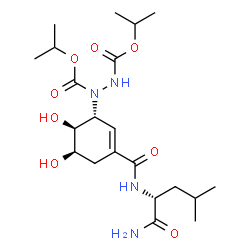 ChemSpider 2D Image | Diisopropyl 1-[(1R,5R,6S)-3-{[(2R)-1-amino-4-methyl-1-oxo-2-pentanyl]carbamoyl}-5,6-dihydroxy-2-cyclohexen-1-yl]-1,2-hydrazinedicarboxylate | C21H36N4O8