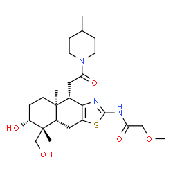 ChemSpider 2D Image | N-{(4S,4aR,7R,8R,8aS)-7-Hydroxy-8-(hydroxymethyl)-4a,8-dimethyl-4-[2-(4-methyl-1-piperidinyl)-2-oxoethyl]-4,4a,5,6,7,8,8a,9-octahydronaphtho[2,3-d][1,3]thiazol-2-yl}-2-methoxyacetamide | C25H39N3O5S